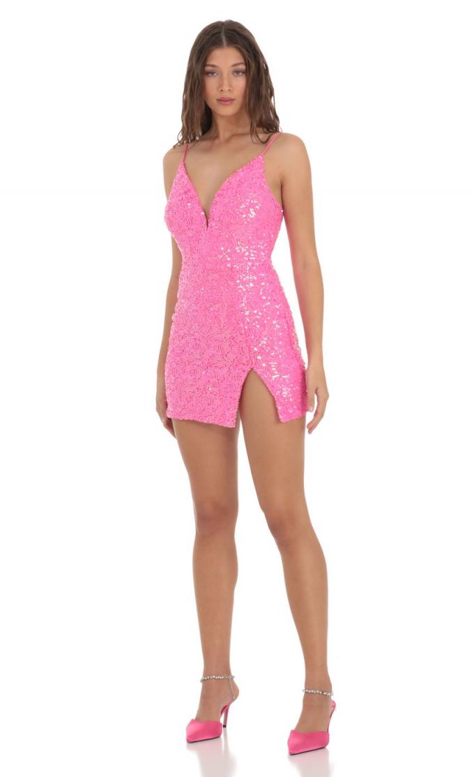 Womens Mini Dresses | LUCY IN THE SKY Sequin Bodycon Dress in Hot Pink -  Legosandleftovers